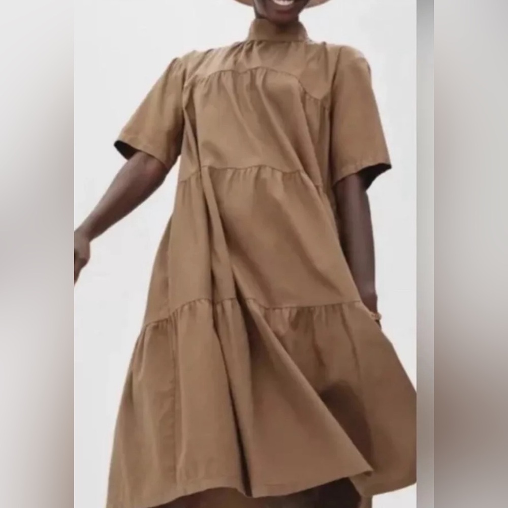 Everlane Camel Tiered Midi Dress - Picture 6 of 8